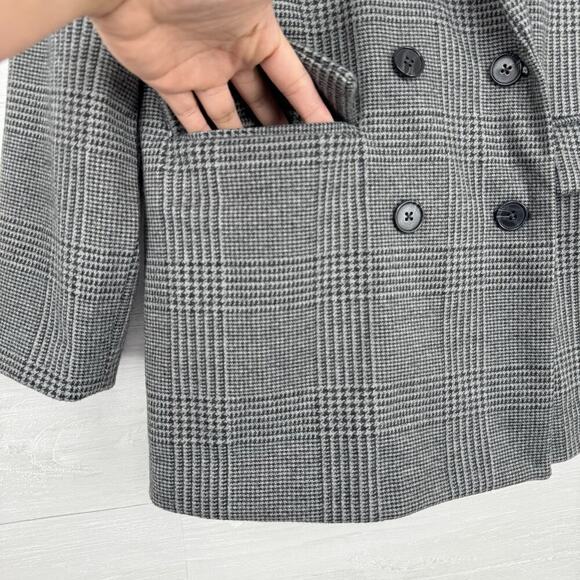 Old Navy Wool-like Double Breasted Blazer Women M Plaid Houndstooth Gray Office - Picture 3 of 16